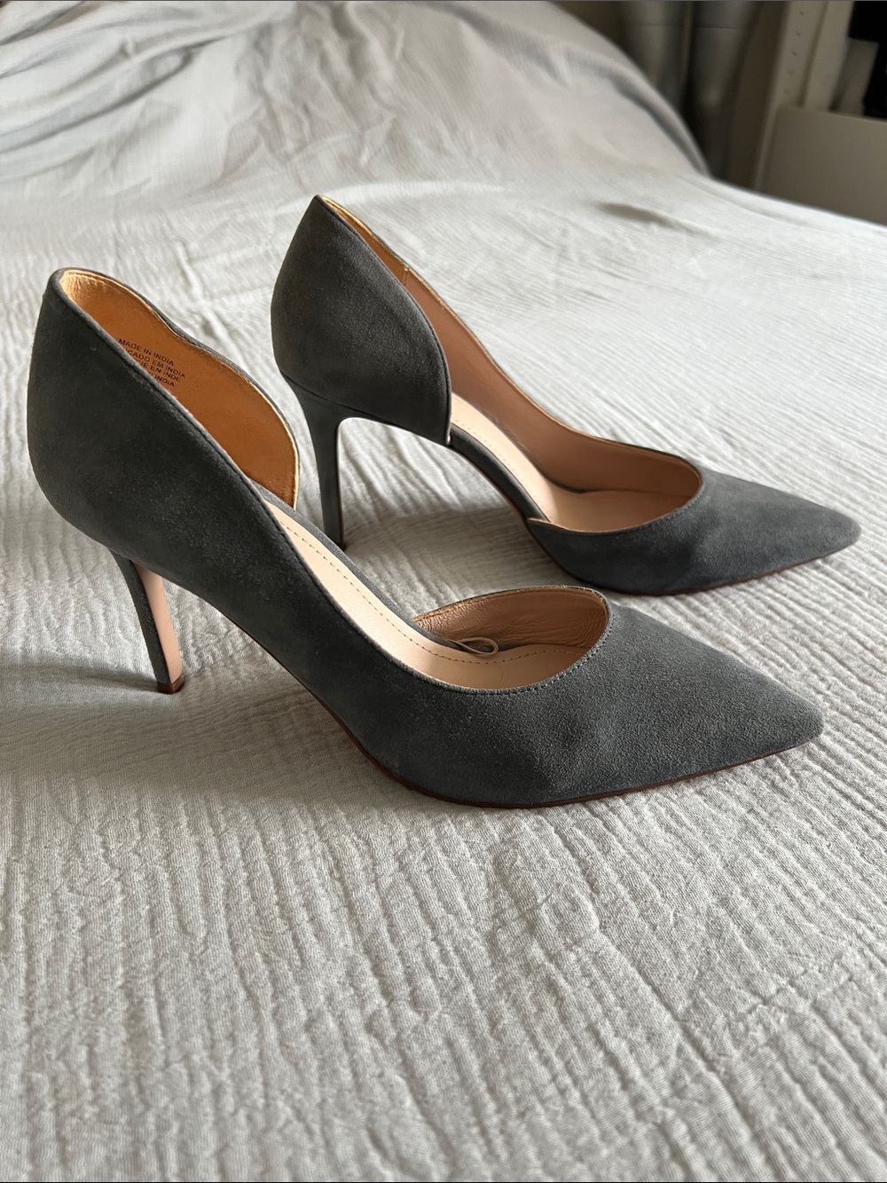 H&M Premium Suede D’Orsay Charcoal Grey Pointed Toe Court Heels Size 39 US 8